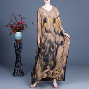 Long Sleeve Plus Size Caftan Silk Chinese Painted Abaya for Senior Women