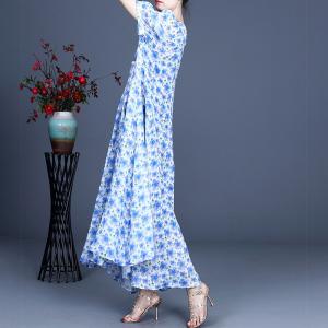 100S Ramie Dense Flowers Tied Dress Maxi Knot Front Dress