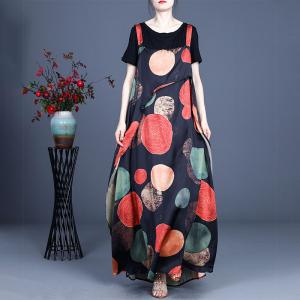 Beach Fashion Colorful Polka Dot Dress Loose Maxi Sundress with T-shirt