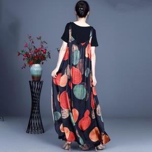 Beach Fashion Colorful Polka Dot Dress Loose Maxi Sundress with T-shirt