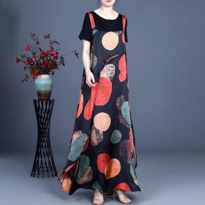 Beach Fashion Colorful Polka Dot Dress Loose Maxi Sundress with T-shirt