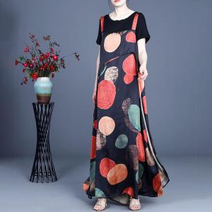 Beach Fashion Colorful Polka Dot Dress Loose Maxi Sundress with T-shirt