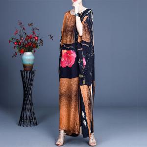 Over50 Style Abstract Graphic Dress Silk Plus Size Caftan