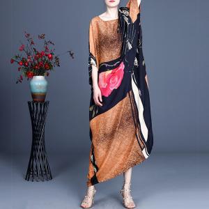 Over50 Style Abstract Graphic Dress Silk Plus Size Caftan