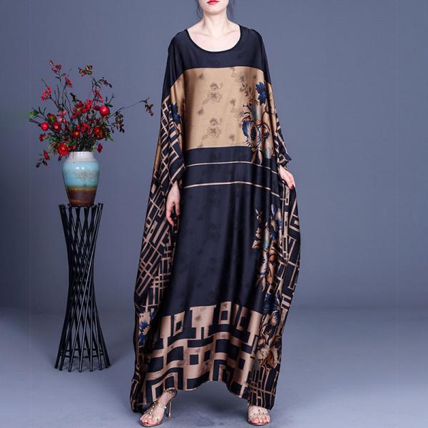 Bat Sleeve Totem Prints Moroccan Dress Plus Size Church Kaftan