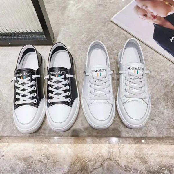 Korean Style Lace Up Low Sneakers Comfy Cowhide Leather Shoes
