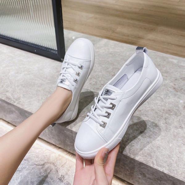 Casual Cowhide Leather Sneakers Soft White Slip-On Shoes