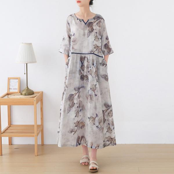 Chinese Ink Painting Summer Casual Dress Ramie Loose Dress