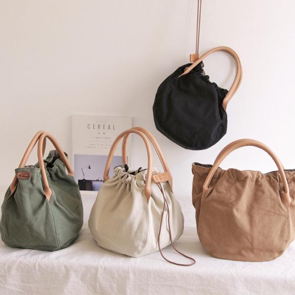 Drawstring Canvas Handbag Boho Chic Plain Hobo