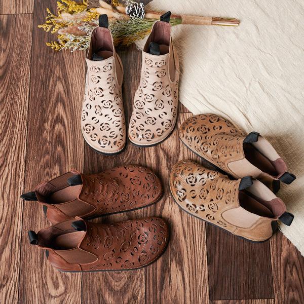 Original Design Boho Chelsea Booties Hollow Out Leather Short Boots