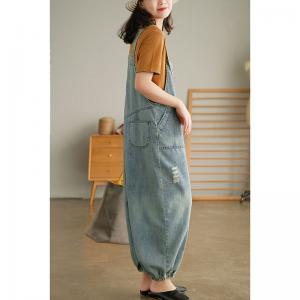 Balloon Legs Stone Wash Bib Overalls Baggy Denim Salopette for Women