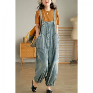 Balloon Legs Stone Wash Bib Overalls Baggy Denim Salopette for Women