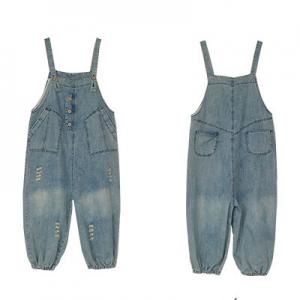 Balloon Legs Stone Wash Bib Overalls Baggy Denim Salopette for Women