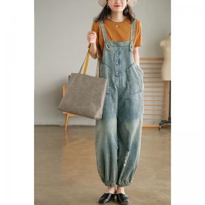 Balloon Legs Stone Wash Bib Overalls Baggy Denim Salopette for Women