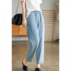 Casual Style Tencel Denim Petite Mom Jeans Summer Straight Leg Jeans