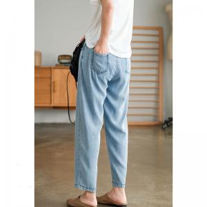 Casual Style Tencel Denim Petite Mom Jeans Summer Straight Leg Jeans