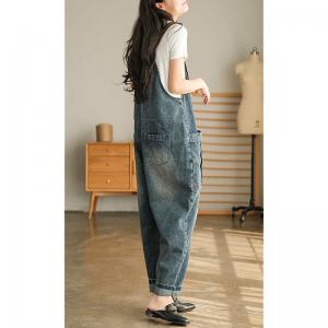 Straight Pockets Baggy Jean Dungarees Stone Wash Adjustable Straps Overalls