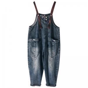 Straight Pockets Baggy Jean Dungarees Stone Wash Adjustable Straps Overalls