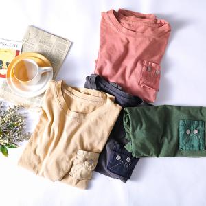 Chest Pocket Loose Embroidered Tshirt Short Sleeve Cotton Linen Tee