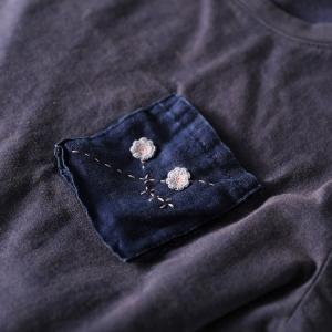 Chest Pocket Loose Embroidered Tshirt Short Sleeve Cotton Linen Tee