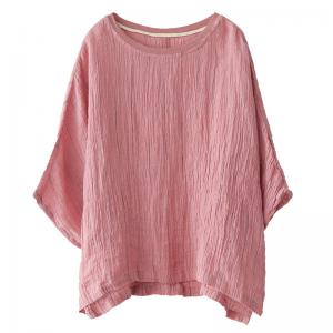 Solid Colors Bat Sleeve Large T-shirt Pleated Linen Resort Wear