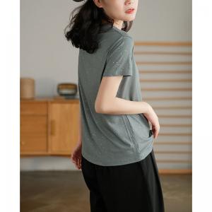 Casual Style Glittering T-shirt Short Sleeve Plain T-shirt
