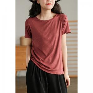 Casual Style Glittering T-shirt Short Sleeve Plain T-shirt