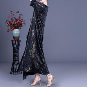 Glittering Prints Black Maxi Dress V-Neck Flowing Islamic Dress