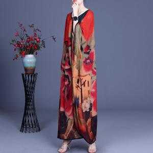 Modest Fashion Printed Moroccan Kaftan Silky Plus Size Comfy Dress