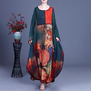Modest Fashion Printed Moroccan Kaftan Silky Plus Size Comfy Dress