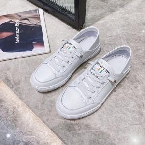Korean Style Lace Up Low Sneakers Comfy Cowhide Leather Shoes