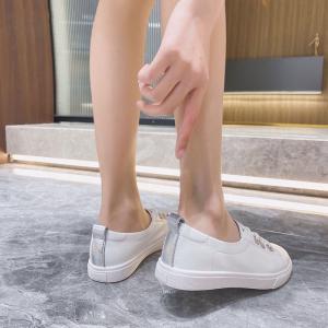Casual Cowhide Leather Sneakers Soft White Slip-On Shoes