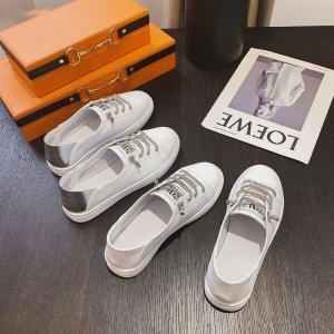 Shiny Shoelace White Sneakers Low-Top Leather Footwear