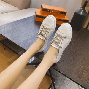 Shiny Shoelace White Sneakers Low-Top Leather Footwear