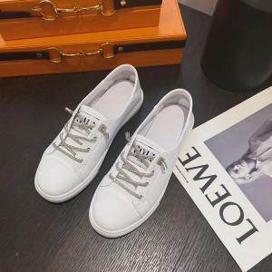 Shiny Shoelace White Sneakers Low-Top Leather Footwear