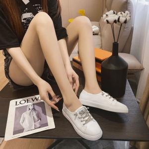 Shiny Shoelace White Sneakers Low-Top Leather Footwear