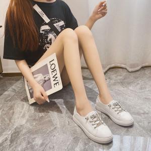 Shiny Shoelace White Sneakers Low-Top Leather Footwear