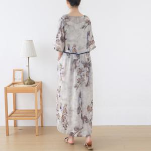 Chinese Ink Painting Summer Casual Dress Ramie Loose Dress