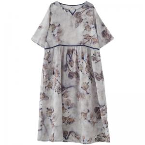 Chinese Ink Painting Summer Casual Dress Ramie Loose Dress