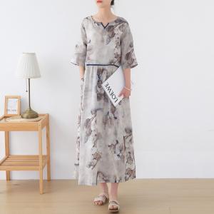 Chinese Ink Painting Summer Casual Dress Ramie Loose Dress