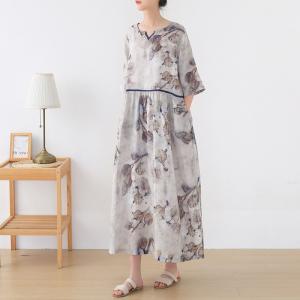 Chinese Ink Painting Summer Casual Dress Ramie Loose Dress
