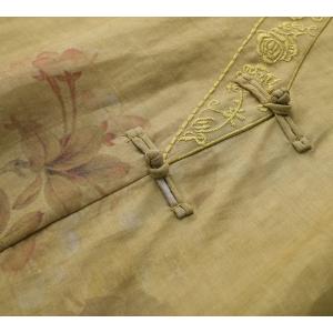 Embroidered Collar Yellow Cheongsam Dress Ramie Slits Chinese Dress