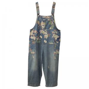 Flap Pockets Floral Overalls Baggy Distressed 90s Overalls