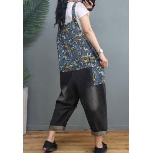 Flap Pockets Floral Overalls Baggy Distressed 90s Overalls