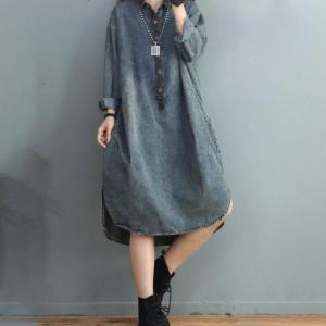 Long Sleeve Jean Midi Dress Button Down Plus Size Denim Dress