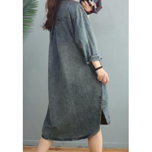 Long Sleeve Jean Midi Dress Button Down Plus Size Denim Dress