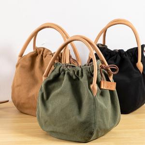 Drawstring Canvas Handbag Boho Chic Plain Hobo