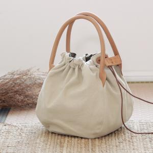 Drawstring Canvas Handbag Boho Chic Plain Hobo