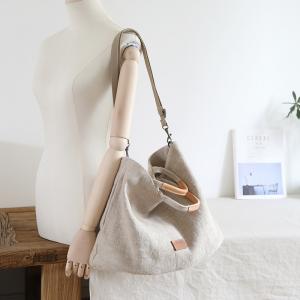 Button Up Chunky Flax Tote Bag / Handbag