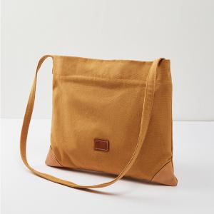 Long Straps Jute Canvas Bag Leather Patchwork Shoulder Bag